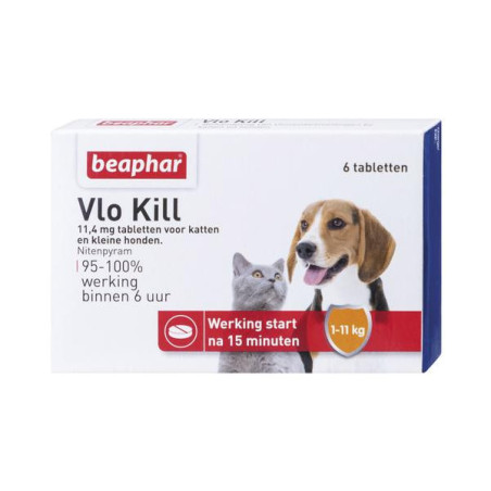 Beaphar vlokill h/k tot 11 kg 6 tbl